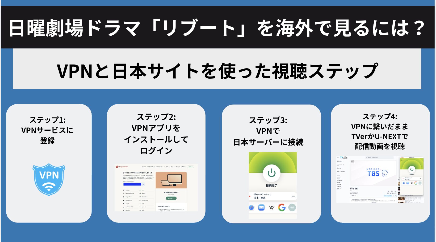 日曜劇場ドラマ「リブート」を海外で見るには？VPNとTVer・U-NEXTを使った視聴方法